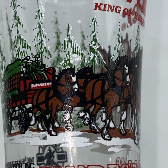 Budweiser Beer Glasses 1996 Plisner VTG Clydesdale Christmas Glass 7" Lot Of 2 - Picture 11 of 16